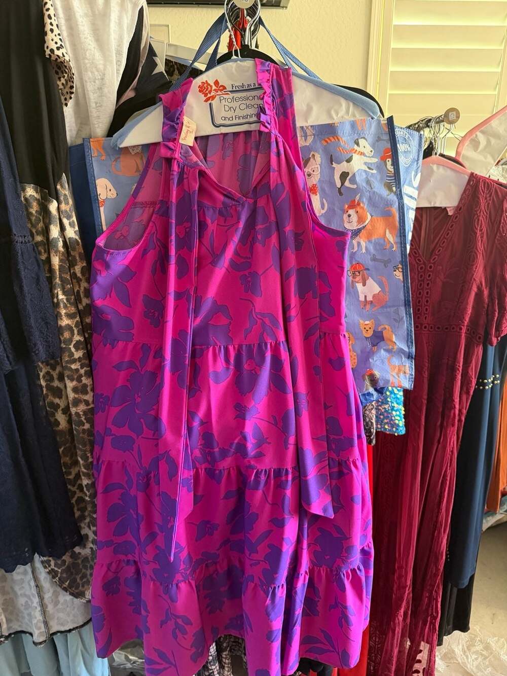 Hailey & Co Magenta and Purple Floral Tiered Halter Midi Dress